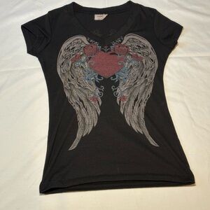 Othr Black Tee with Winged Heart Design